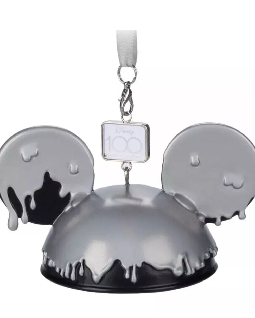 2023 Disney Parks 100 Years Mickey Mouse Ear Hat Silver Drip Christmas Ornament